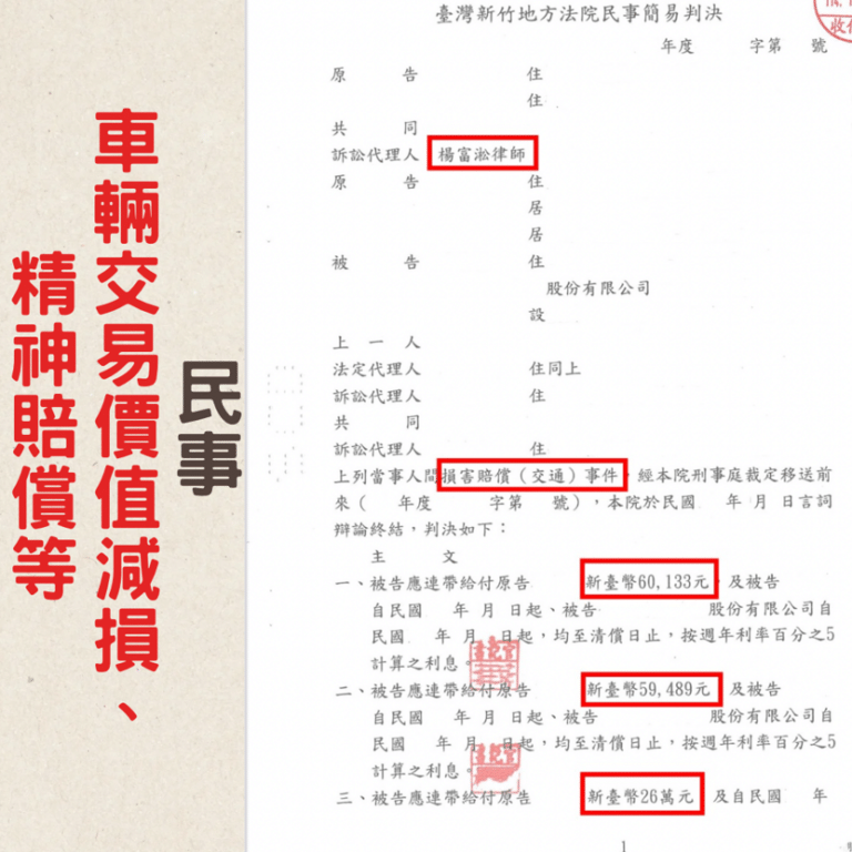 桃園律師推薦 | 成功求償車禍車損賠償、精神賠償及鑑定費共37萬